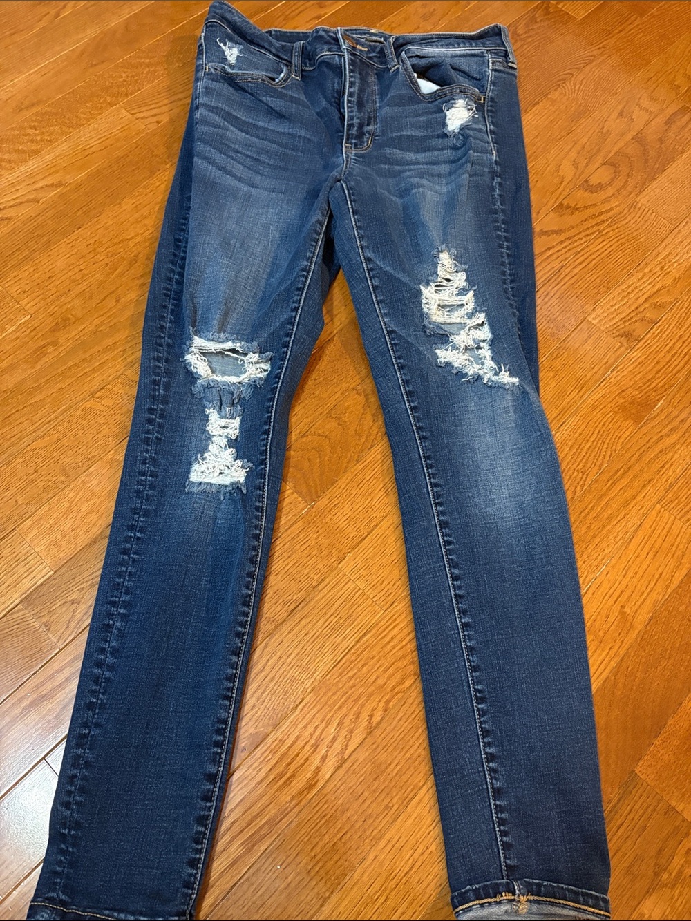 American Eagle Outfitters Dark Blue Distressed Skinny Jeans 12 long
